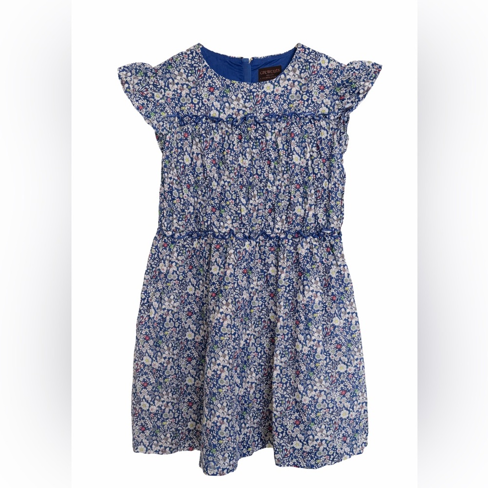 Crewcuts by J.Crew Kids Blue Smoked Floral Ruffle Sleeves Dress. Size 7